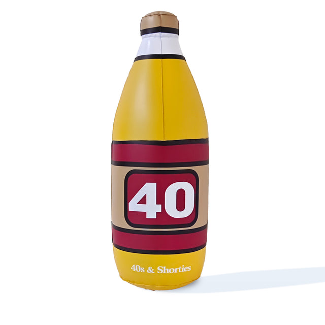 Inflatable 40 Bottle pool float front view with “40” label and red accents