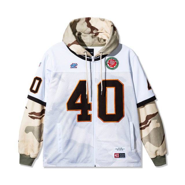 40s & Shorties Jackson Jersey Sweater Desert Camo – mesh jersey hoodie with camo sleeves front view