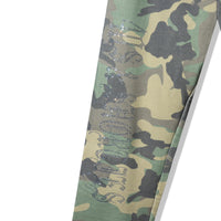 Close-up of 40s & Shorties Rhinestone Sweatpants – camo fleece with rhinestone leg logo