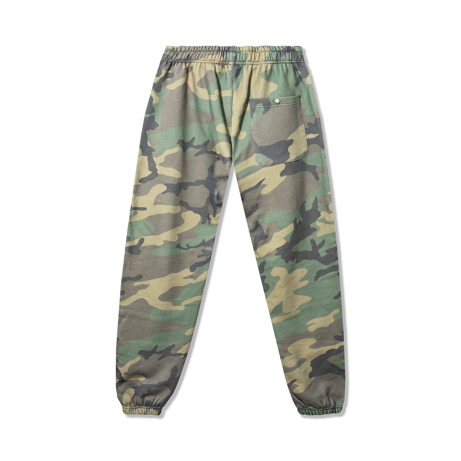Back view of 40s & Shorties Rhinestone Sweatpants Camo – elastic cuffs and snap pocket