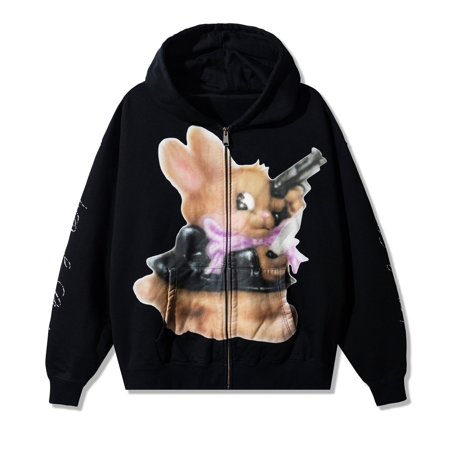 40s & Shorties Psycho Bunny Hoodie Pigment Black – zip-up fleece hoodie with Kevin Mejia artwork on front