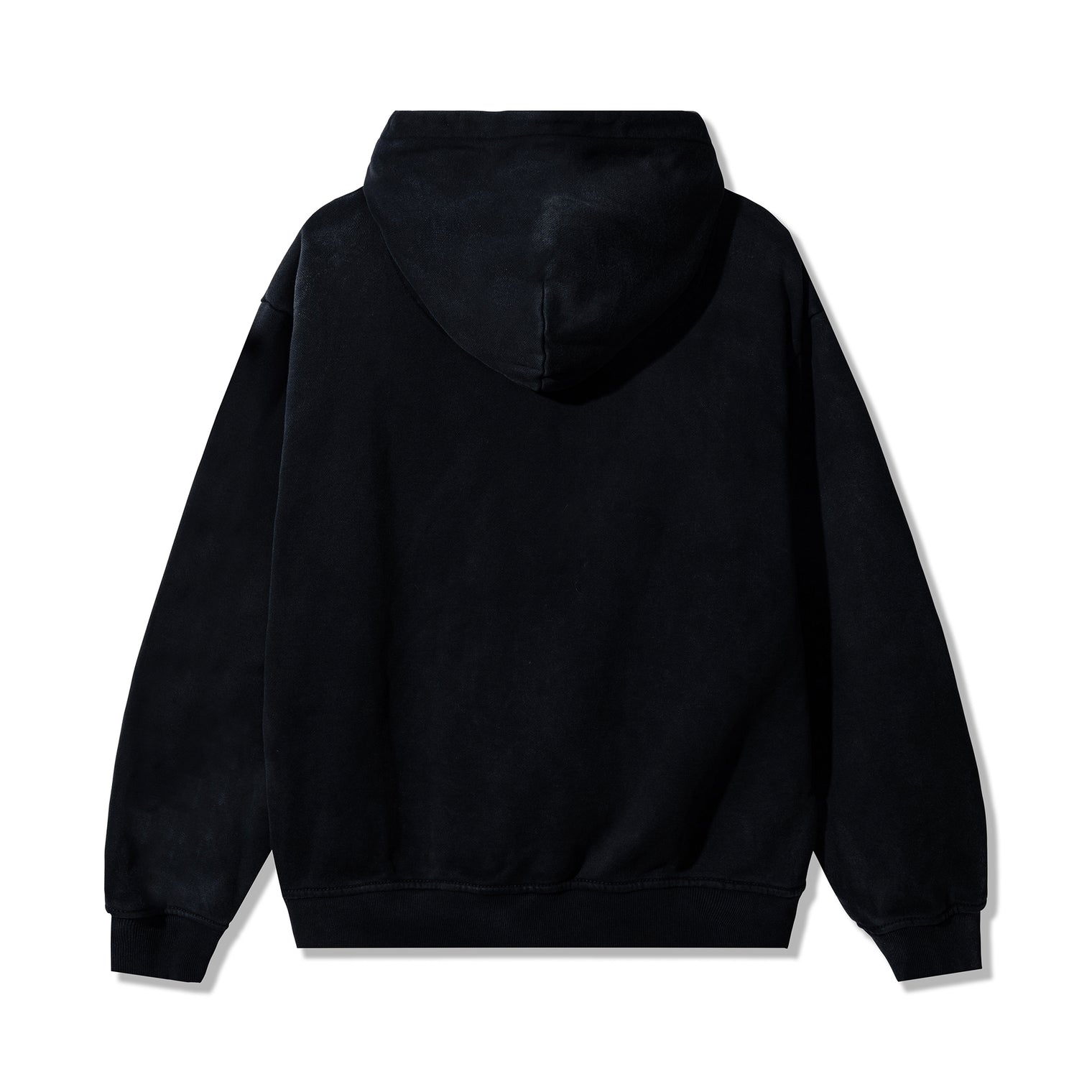 Back view of the 40s & Shorties Faded Logo Zip Hoodie in Black with sun-faded wash and clean finish