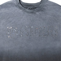 Close-up of rhinestone 40s & Shorties logo on chest of Angel Wings Tee in Charcoal
