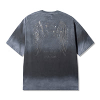 Back view of Angel Wings Tee in Charcoal with rhinestone angel wings and tribute text
