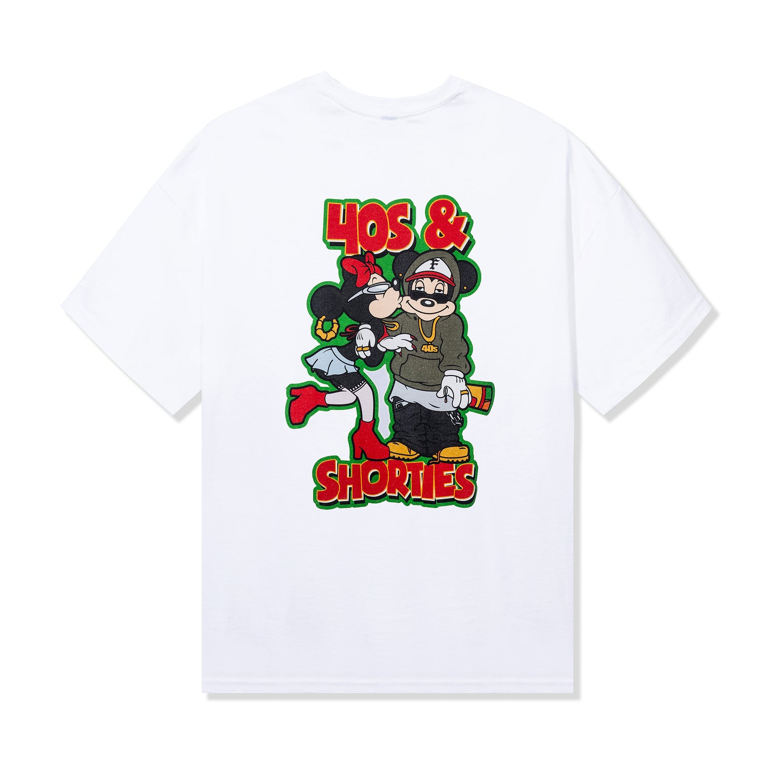 Get It Tee in Ash Grey – back view with bold cartoon-inspired characters and 40s & Shorties logo