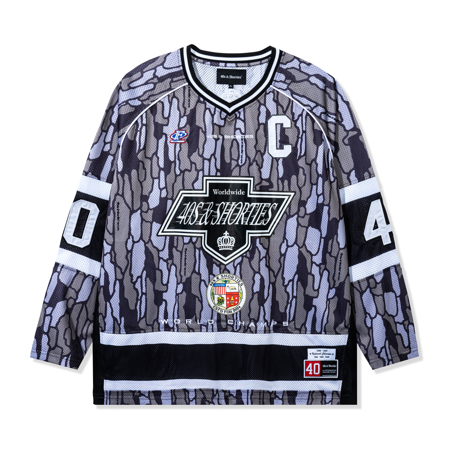 Front view of Champs Hockey Jersey in Camo with all-over sublimated print