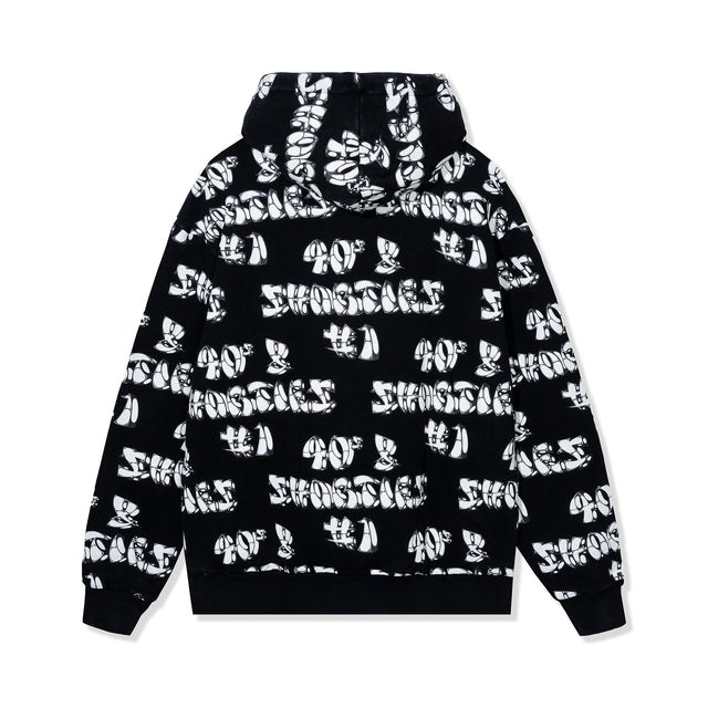 Back view of hoodie with full all-over logo print