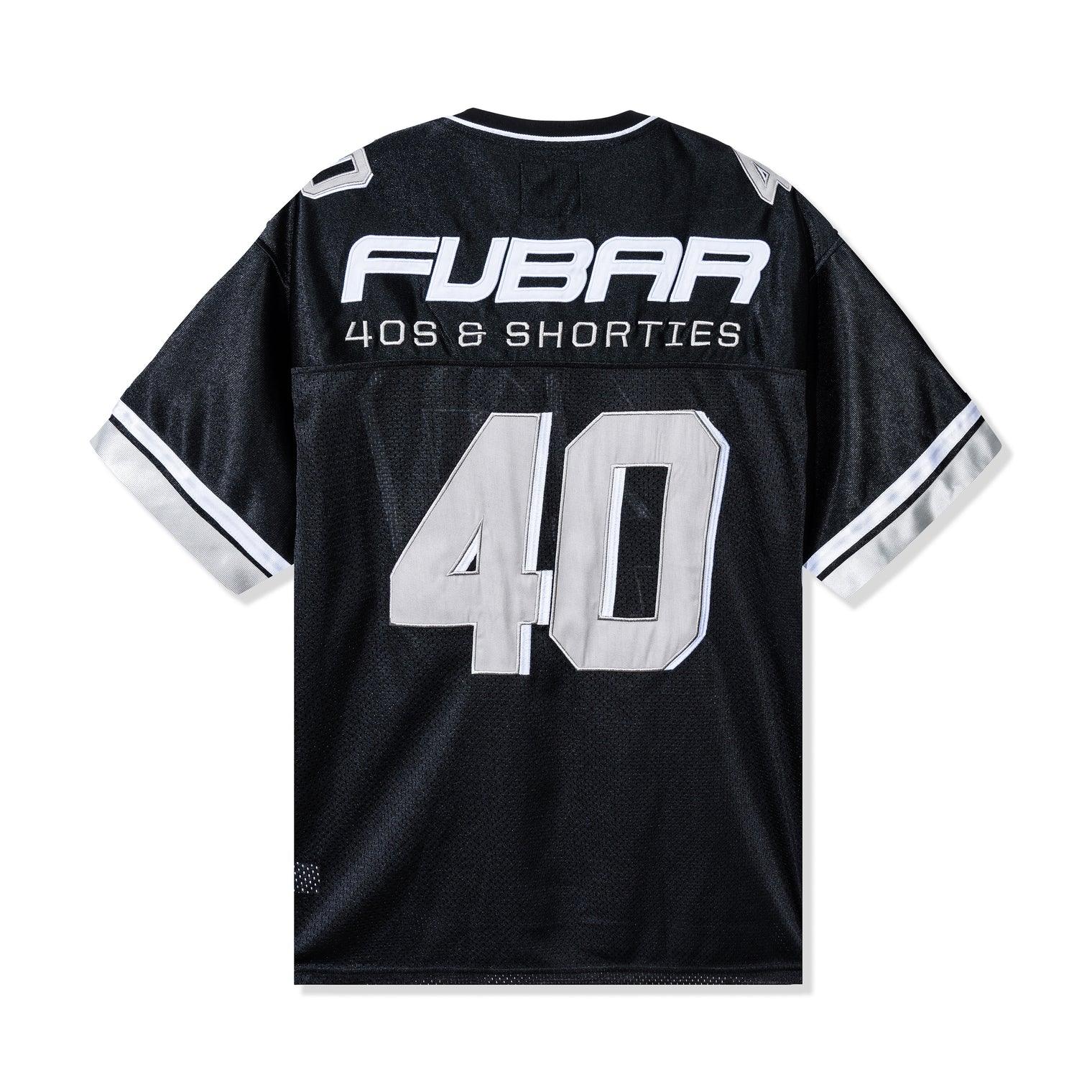 Back view of the Fubar Jersey in Black showcasing white “FUBAR” text, 40s & Shorties logo, and large “40” appliqué.