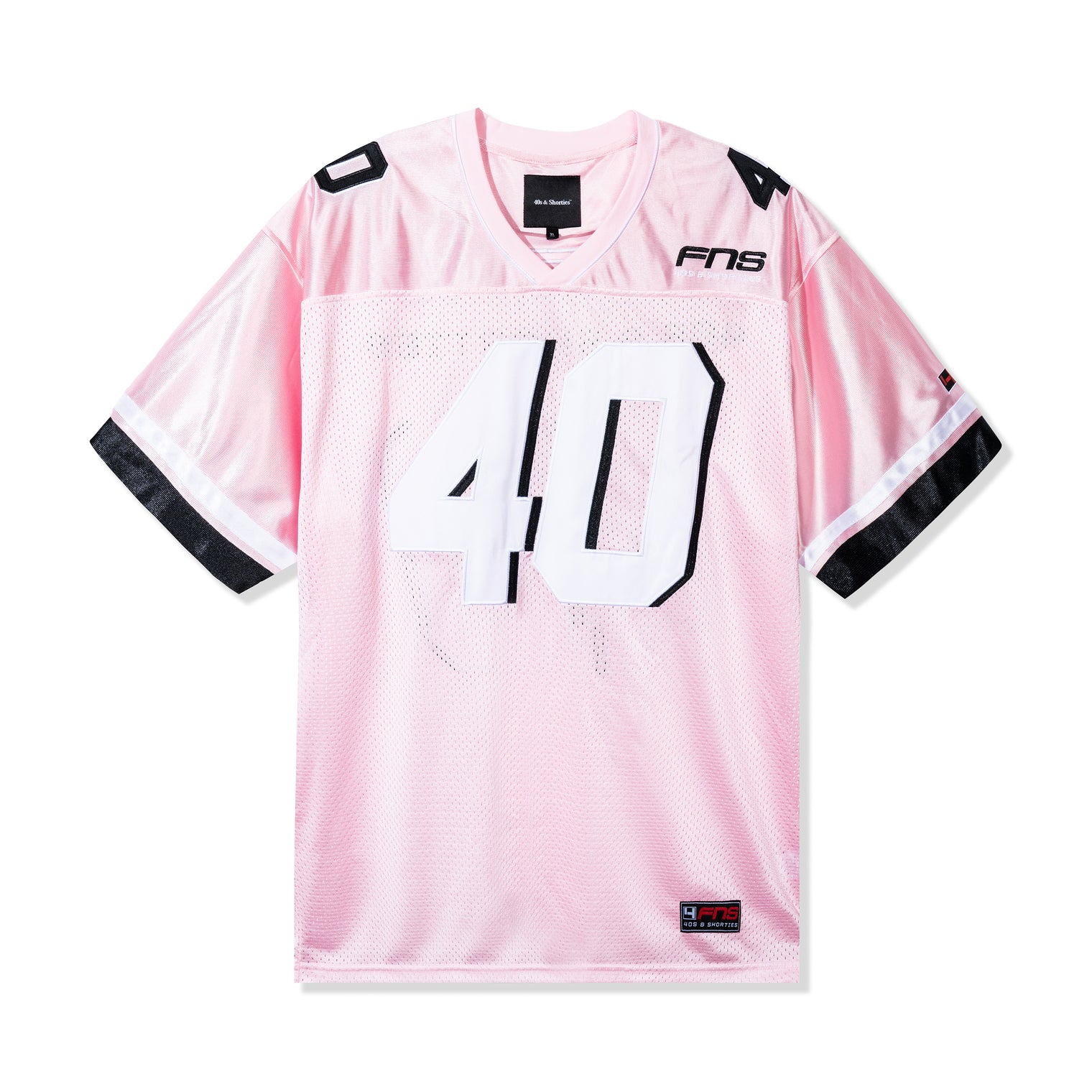 Front view of the Fubar Jersey in Pink by 40s & Shorties featuring large “40” appliqué and embroidered FNS logo on a mesh body.