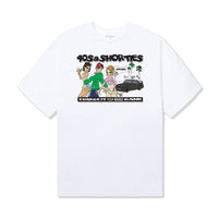 Full front view of the Charge It Tee in white featuring colorful cartoon-style artwork.