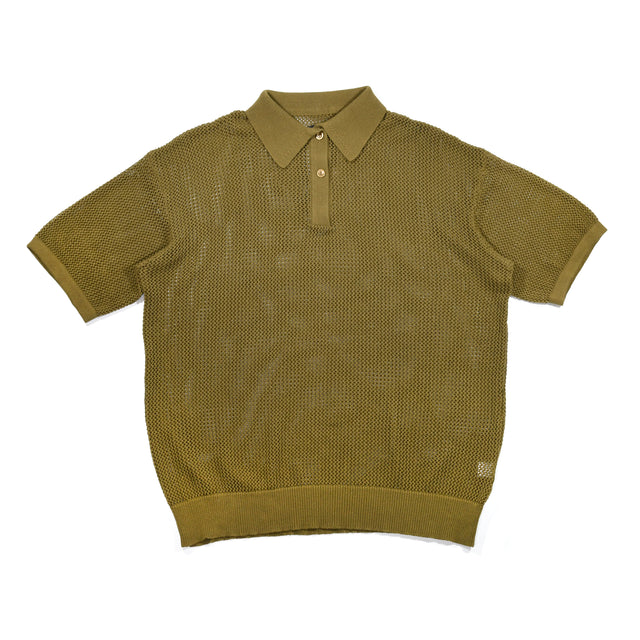 Front view of Coastal Shirt in Desert featuring a breathable open knit and button placket