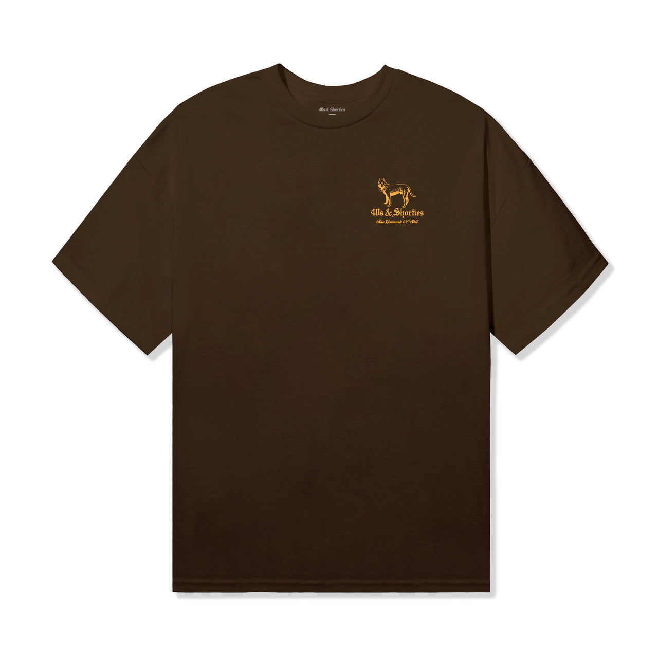 Prairie Dust Fine Garments Tee by 40s & Shorties featuring minimalist dog logo and gothic text print on the chest.