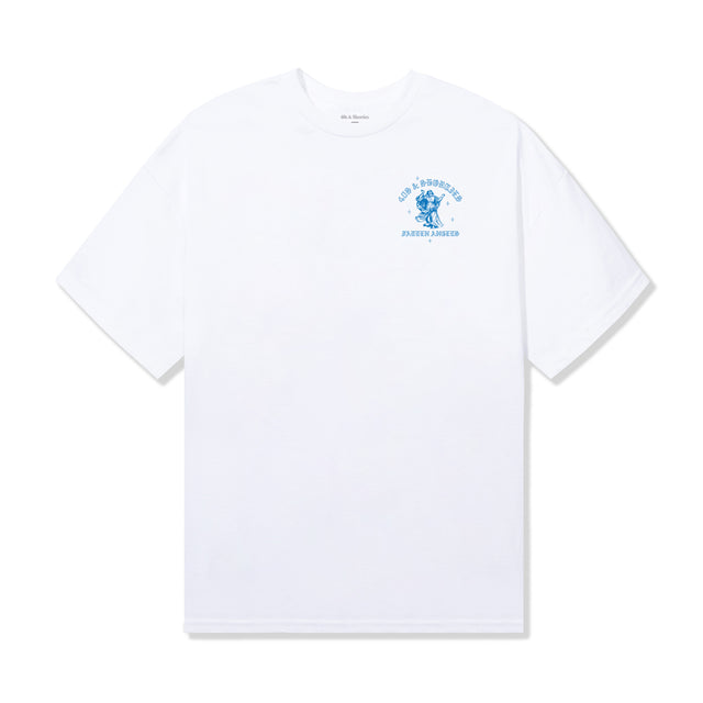 Front view of the 40s & Shorties Fallen Angels Tee in white featuring printed artwork on the left chest.