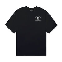 Front view of the 40s & Shorties Fallen Angels Tee in black featuring white printed artwork on the left chest.