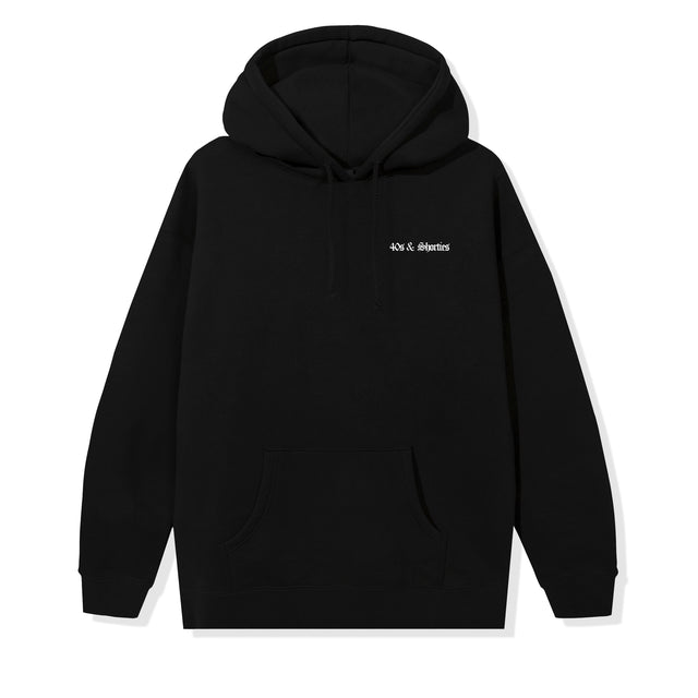Front view of the OG Text Logo Hoodie in Black with small chest logo print
