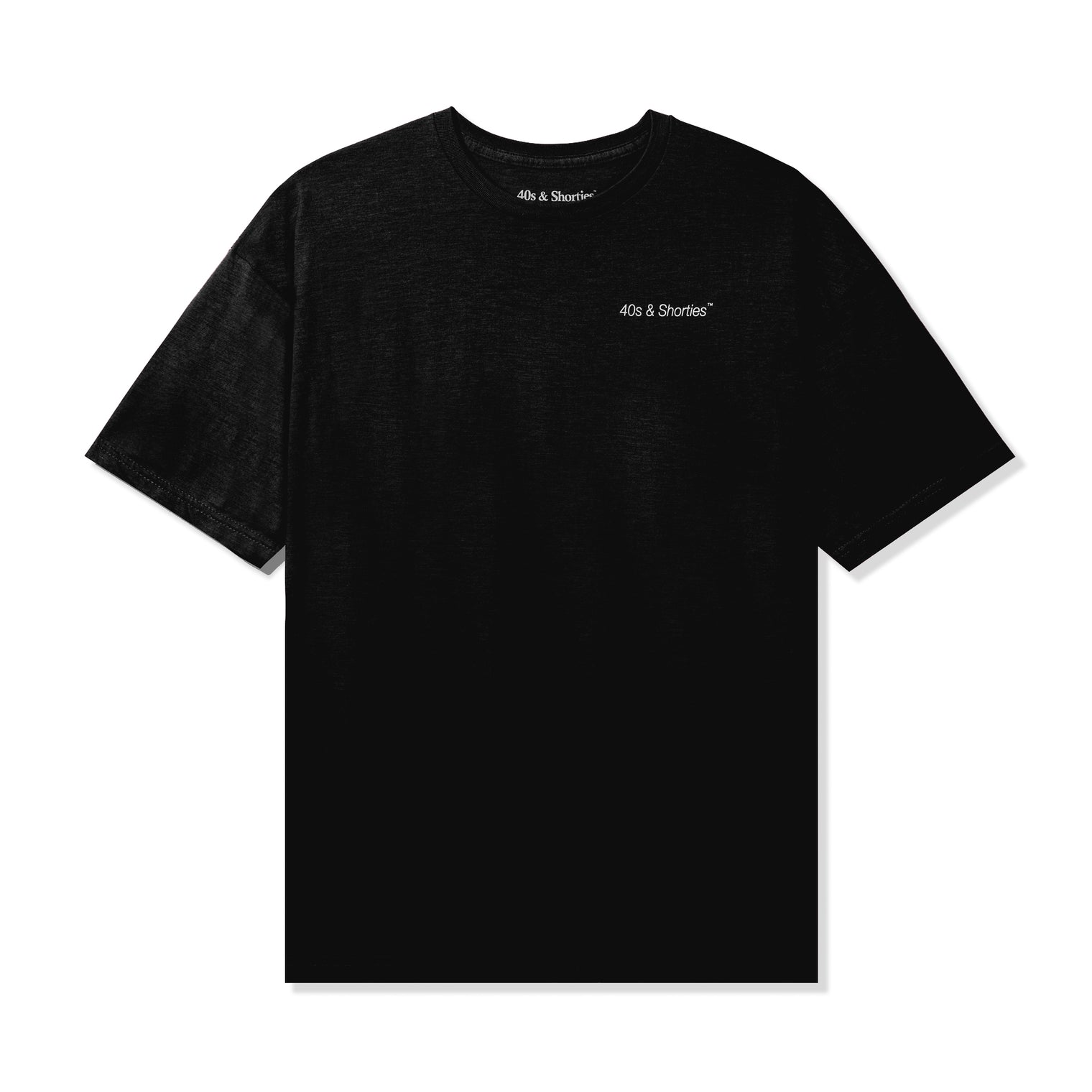 Front view of Slim Text Logo Tee in Black with printed "40s & Shorties™" logo on chest