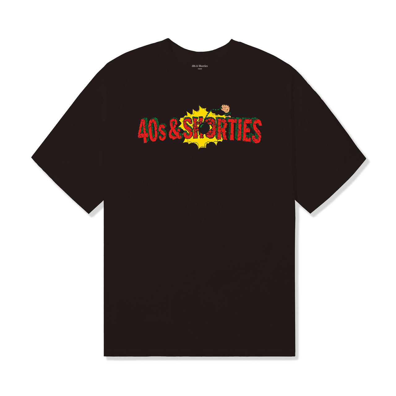 Front view of Smashing Tee in Dark Chocolate with colorful printed graphic.