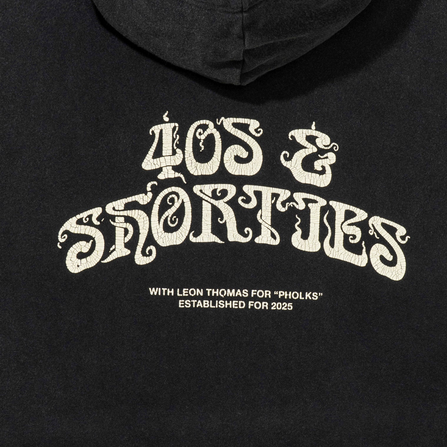 Close-up of cracked back print on Triple Zip Hoodie