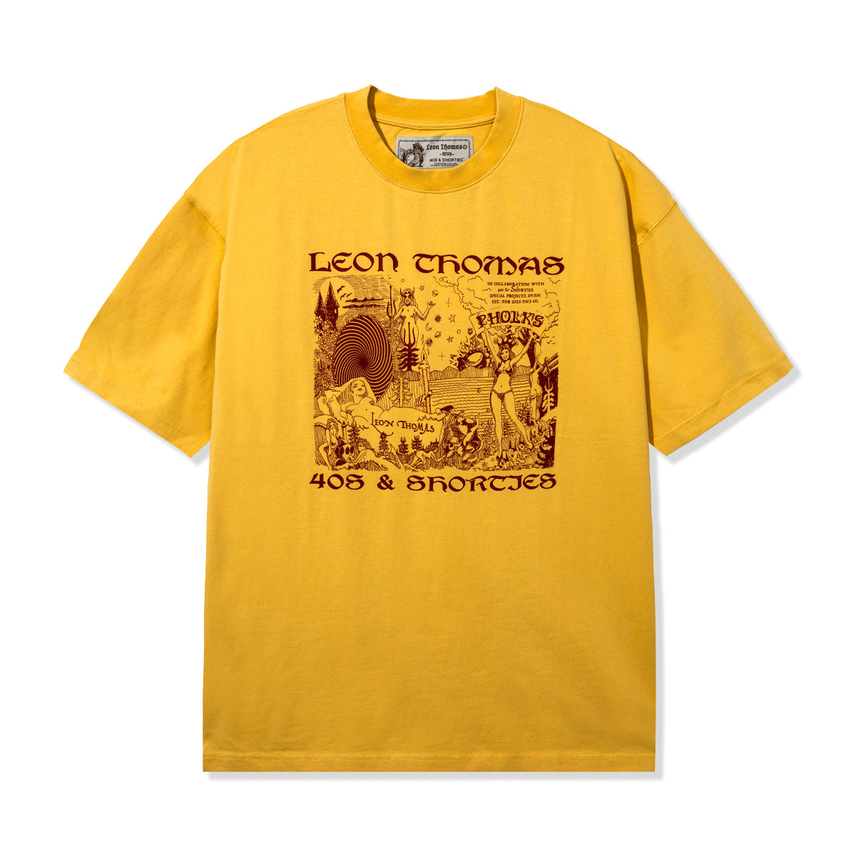 Front product shot of Trippy Tee in sand beige with detailed screen-printed artwork