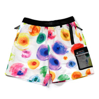 Front view of Water Color Shorts with watercolor print and mesh pocket