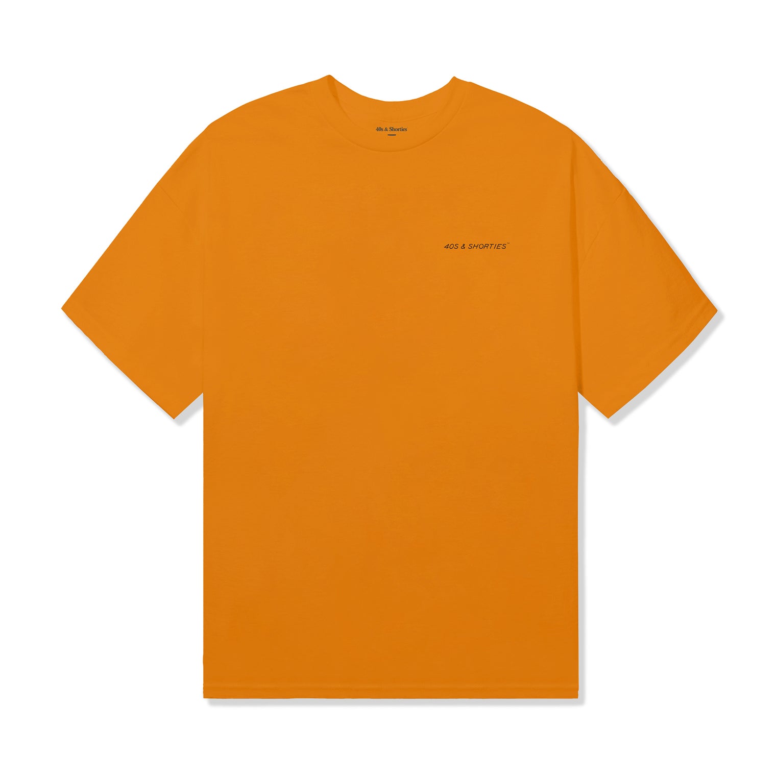 Full front view of the Grid Tee in tangerine with minimalist chest logo.