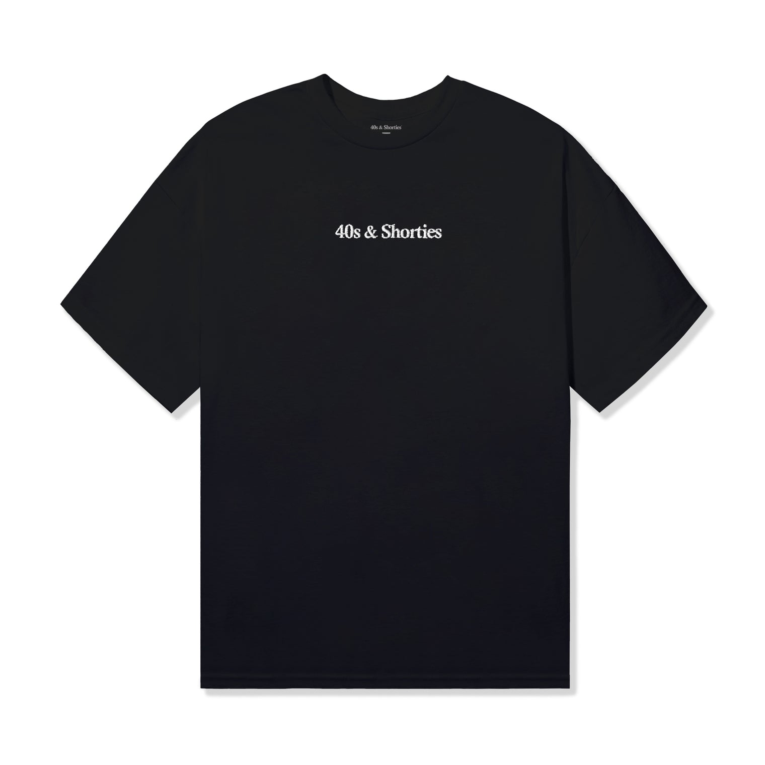 Front view of Puff Print Stitched Tee in Black with puff logo at chest