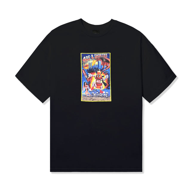 Front of 40s x D.A. Jasper Tee in black with full-color digital artwork on chest