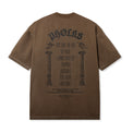 Back view of PHOLKS Tee in washed brown featuring tour-inspired screen-printed artwork
