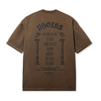 Back view of PHOLKS Tee in washed brown featuring tour-inspired screen-printed artwork
