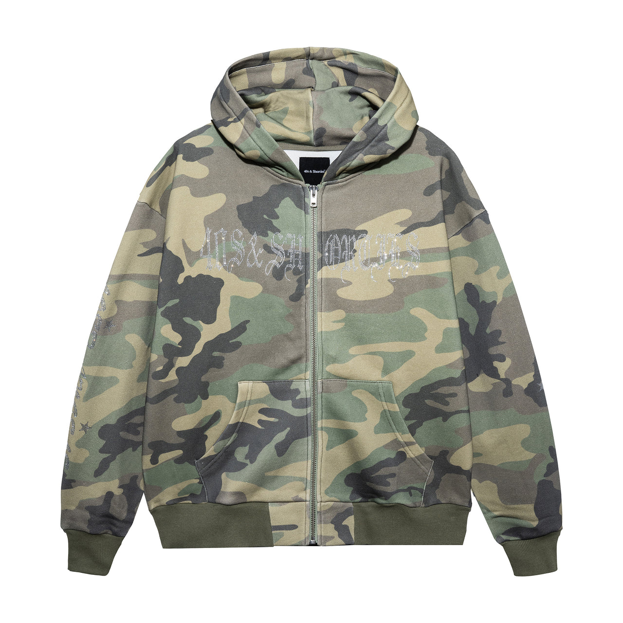 40s & Shorties Angel Wings Hoodie Camo – camo fleece zip hoodie with rhinestone front logo