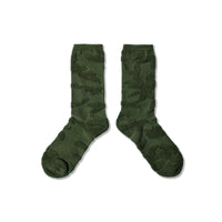 40s & Shorties Shag Socks Olive – camo knit crew socks with woven label back view