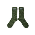 40s & Shorties Shag Socks Olive – reverse-knit camo crew socks front view