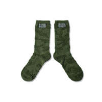 40s & Shorties Shag Socks Olive – reverse-knit camo crew socks front view