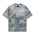 Front view of Angel Wings Tee in Camo with rhinestone script logo on chest
