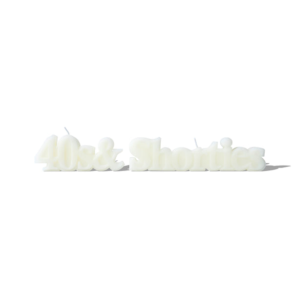 40s & Shorties Text Logo Candle – unscented soy wax candle shaped in brand logo