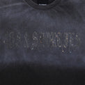 Close-up of rhinestone 40s & Shorties logo on chest of Angel Wings Tee in Charcoal
