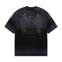 Back view of Angel Wings Tee in Charcoal with rhinestone angel wings and tribute text
