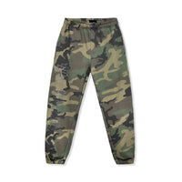 40s & Shorties Rhinestone Sweatpants Camo – fleece pants with rhinestone logo detail front view