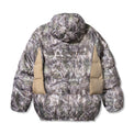Back view of 40s & Shorties Faded Camo Puffer Jacket – printed logo across shoulders