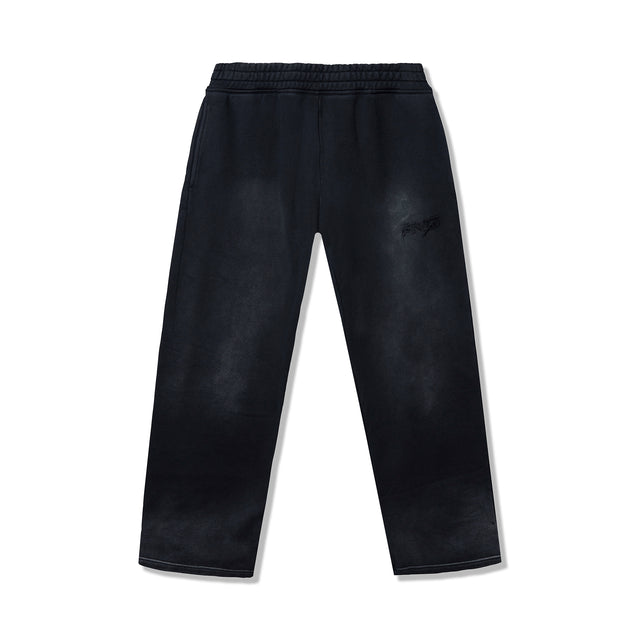 40s & Shorties Faded Logo Sweats Black – washed fleece pants with tonal embroidery front view