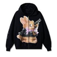 40s & Shorties Psycho Bunny Hoodie Pigment Black – zip-up fleece hoodie with Kevin Mejia artwork on front