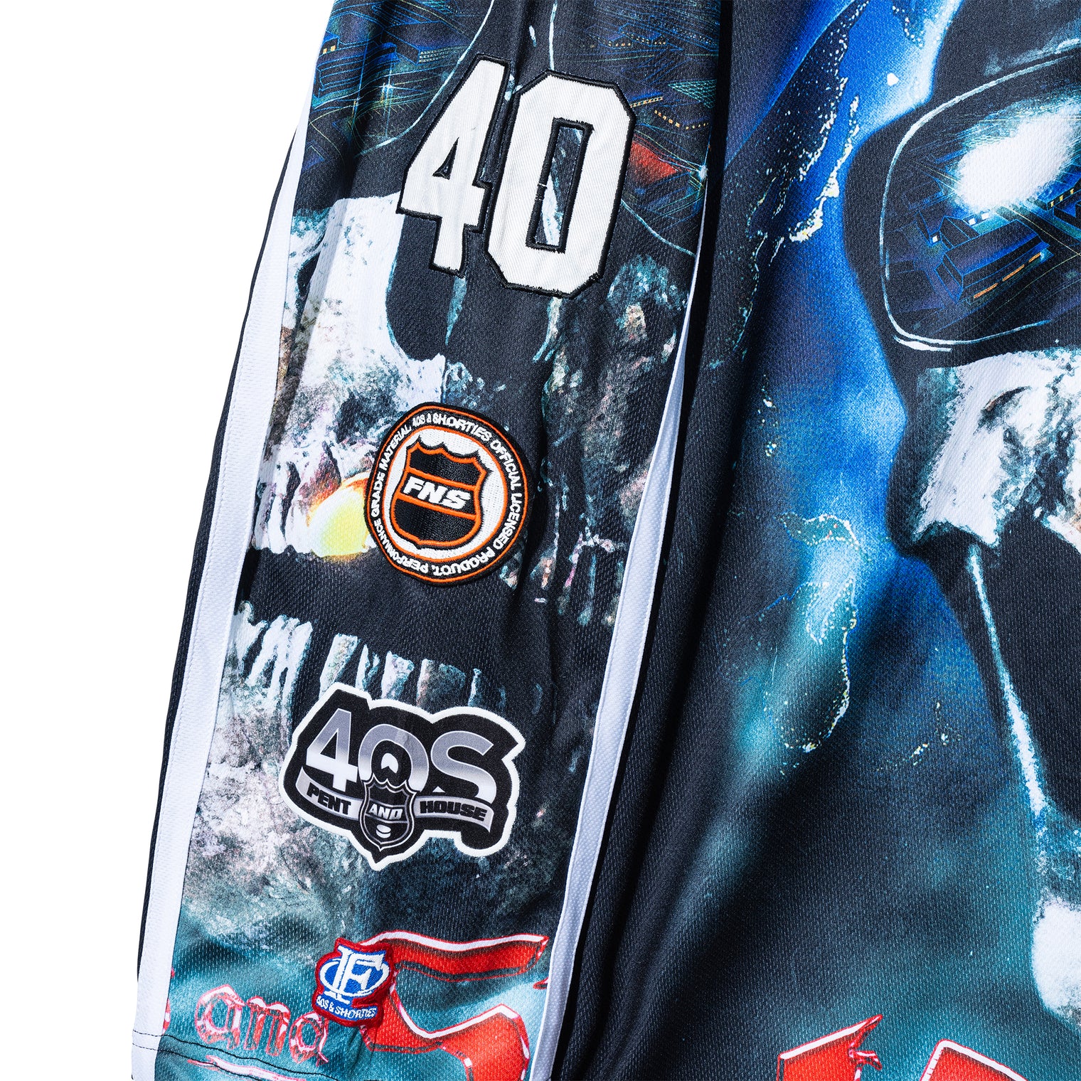 Right sleeve of the Tales Hockey Jersey featuring number 40, skull artwork, and embroidered FNS patch.