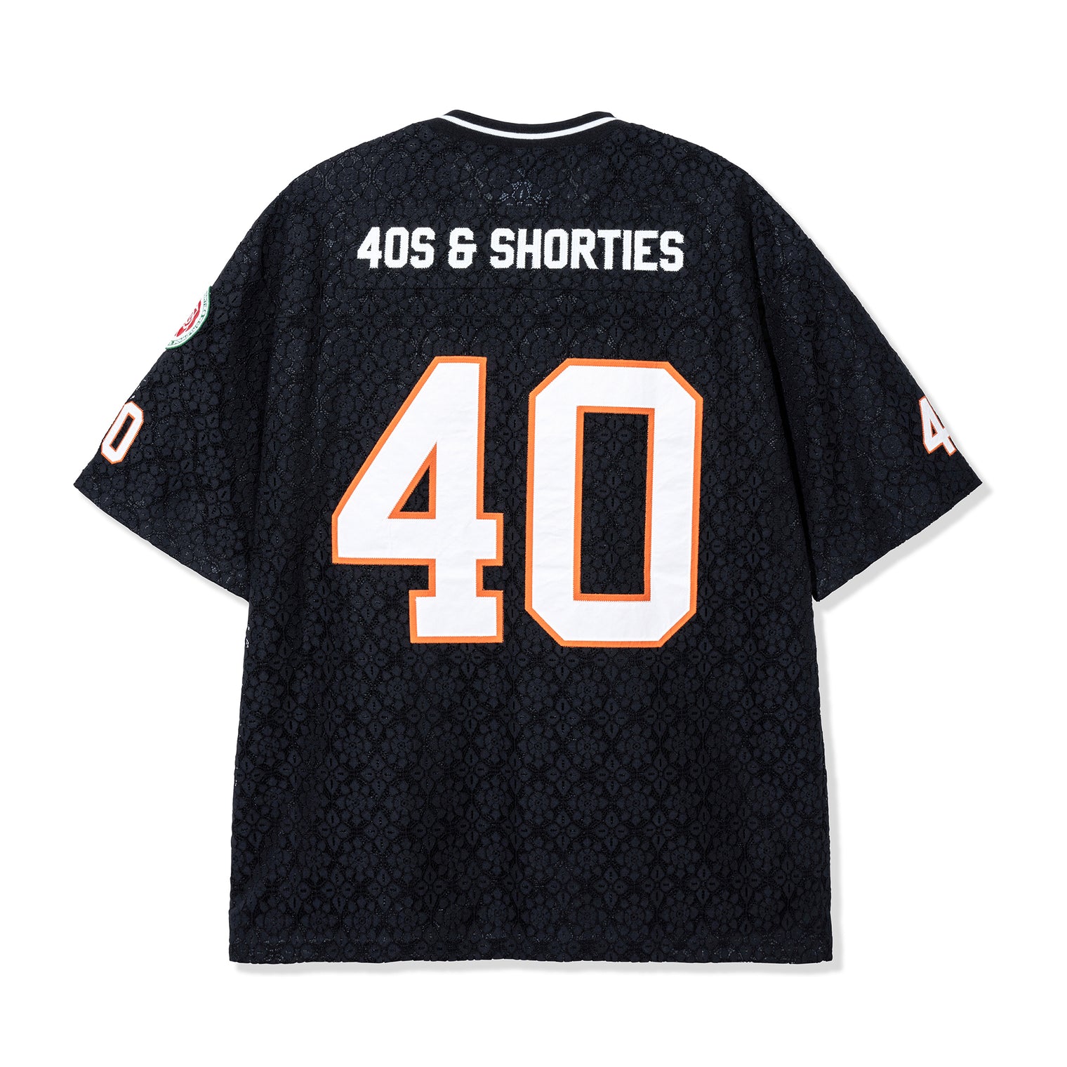 Back view of the Crochet Football Jersey with large “40” and “40s & Shorties” text
