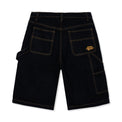Back view of Standard Carpenter Shorts showing rear pockets, hammer loop, and gold embroidered globe logo
