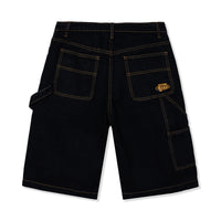Back view of Standard Carpenter Shorts showing rear pockets, hammer loop, and gold embroidered globe logo