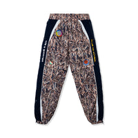 Reed Camo Track Pants full front view with sublimated print and patch detailing
