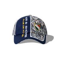 Front view of the Reed Camo Cap showing 40s & Shorties and FSFC embroidered graphics
