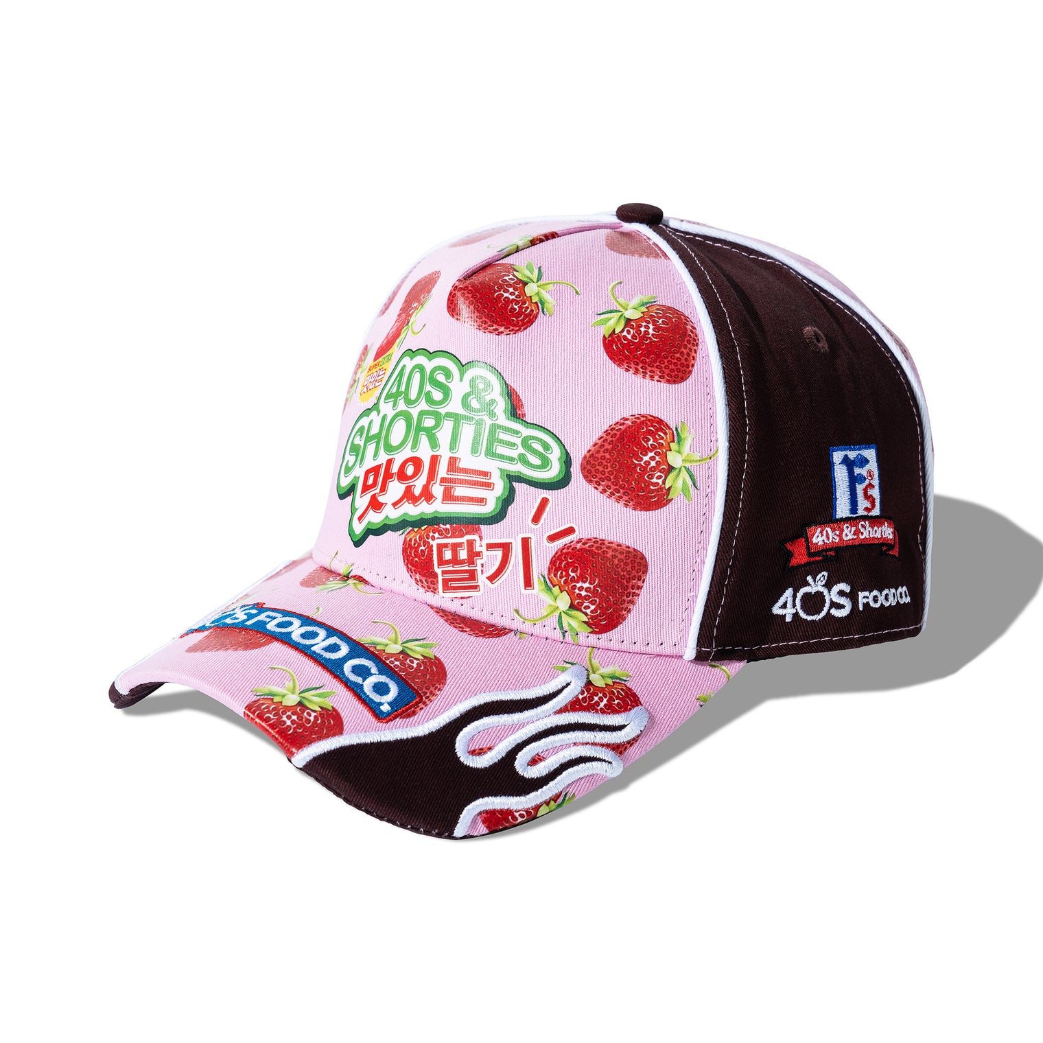 Right side of Gummy Race Cap showing embroidered FNS TECH and 40s & Shorties Food Co. logos.
