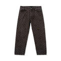 Front view of Foreman Carpenter Pants in Dark Brown with quilted logo pattern
