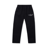 Wavy General Logo Sweatpants in Black featuring printed logo on left thigh and elastic waistband – front view
